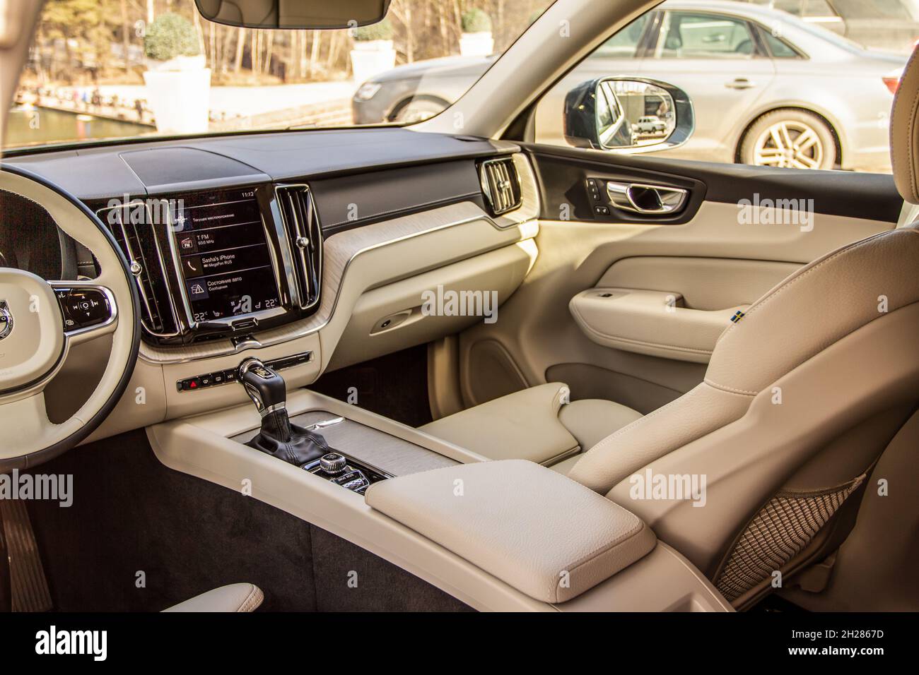 MOSCOW, RUSSIA - MARCH 27, Volvo XC60 model year 2021. Inscription, T5  engine. Volvo car in modern city and nature background. Interior detail  view Stock Photo - Alamy
