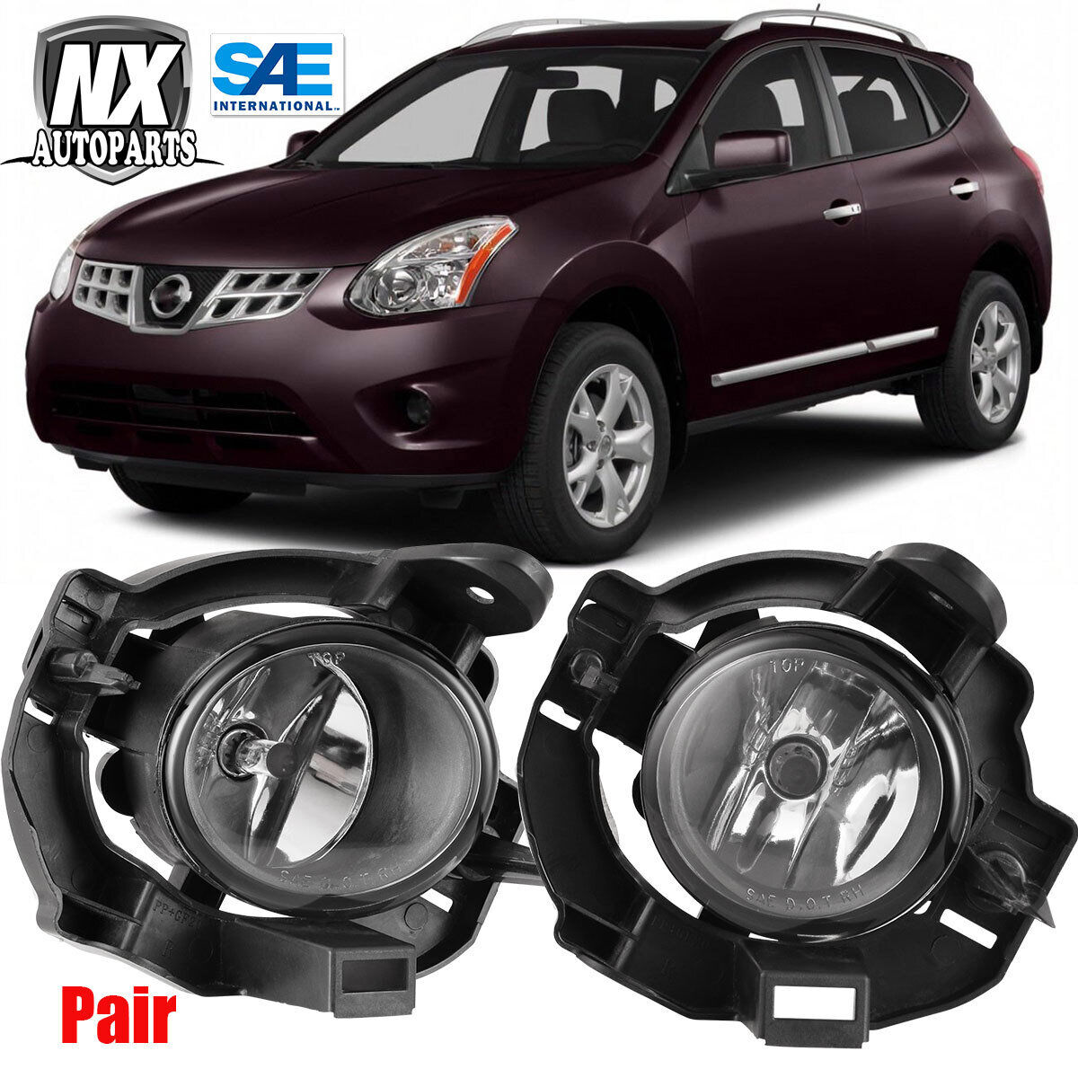 for 2008-2013 Nissan Rogue Fog Lights Clear Glass Lens Wiring Kit Switch  Pair | eBay