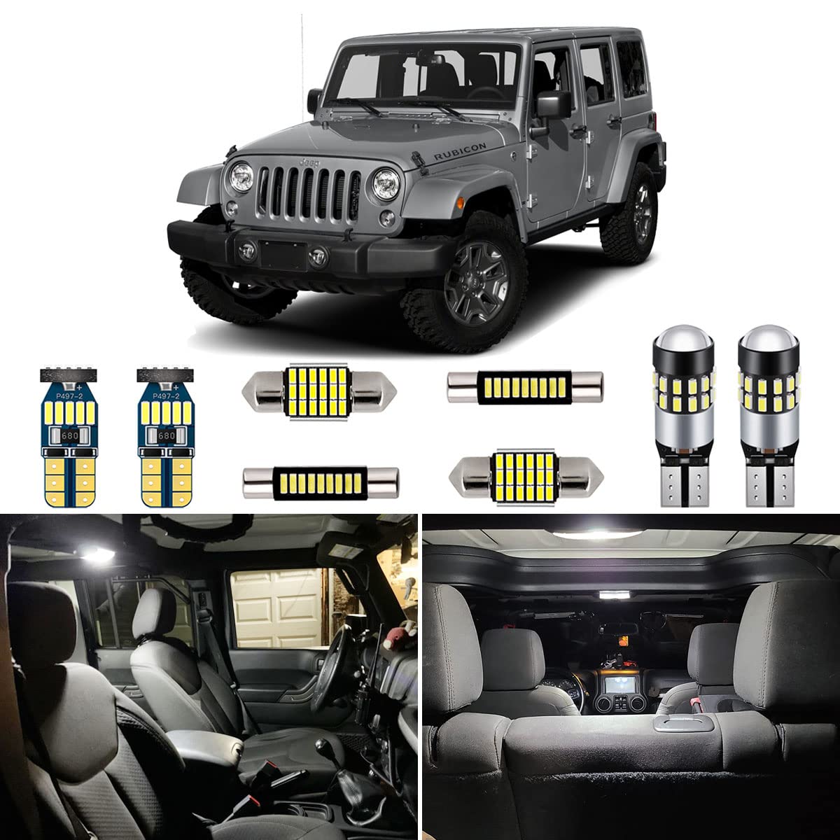Amazon.com: AUTOGINE 6 Piece CANBUS LED Interior Light Kit for Jeep  Wrangler JK 4-Door 2007 2008 2009 2010 2011 2012 2013 2014 2015 2016 2017  2018 Super Bright 6000K White LED Bulbs Package + Install Tool : Everything  Else