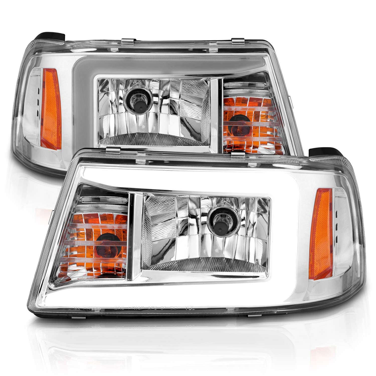 Amazon.com: AmeriLite for 2001-2011 Ford Ranger LED Tube Chrome Replacement  Headlights w/Corner Lamp Set - Passenger and Driver Side : Automotive