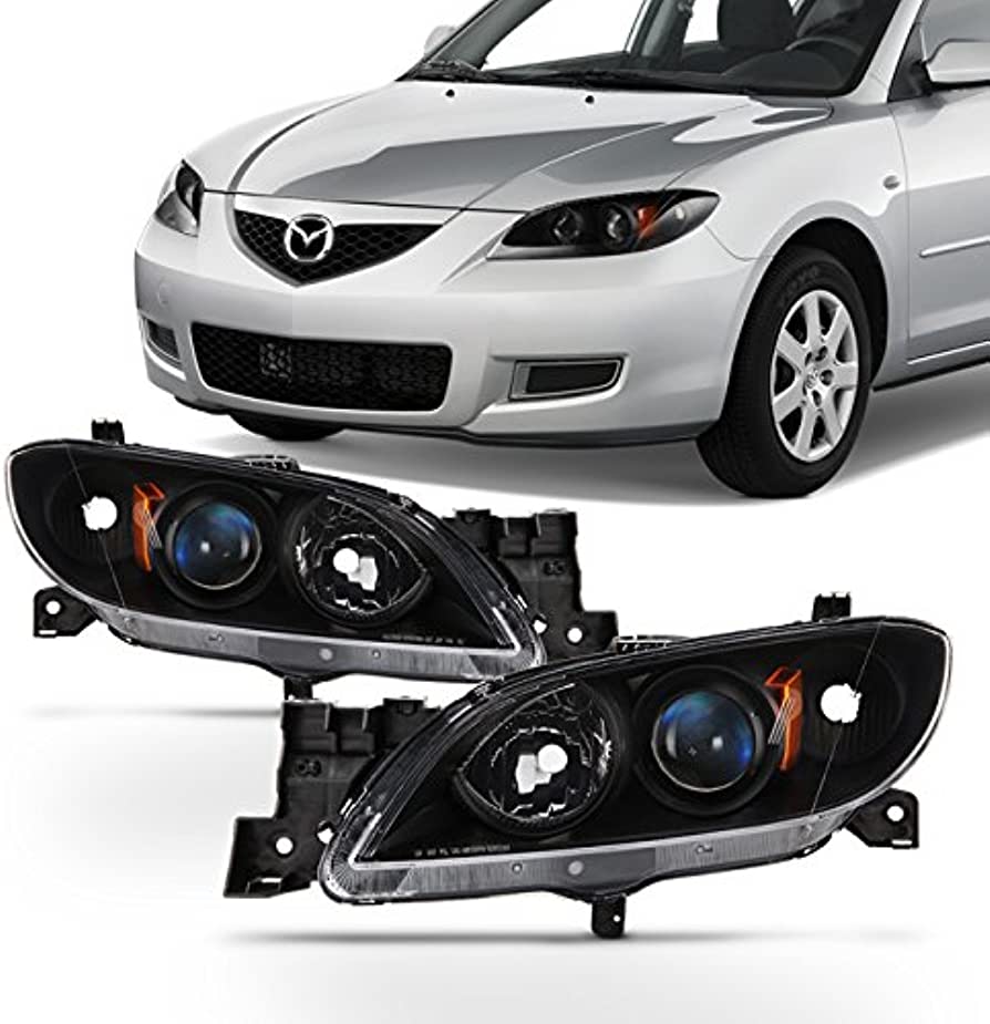 Amazon.com: AKKON - For Black 2004 2005 2006 2007 2008 2009 Mazda 3 Sedan  Left+Right Side Halogen Headlights Headlamps Set : Automotive